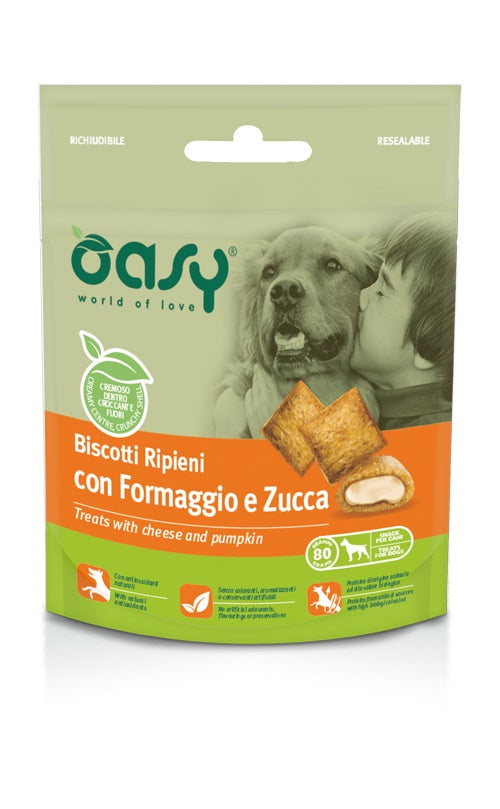OASY DOG BISCOTTI RIPIENI CON FORMAGGIO & ZUCCA 80 GR.