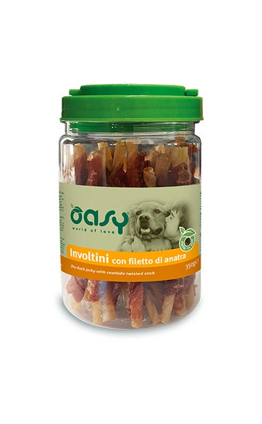 OASY DOG SNACK INVOLTINI CON FILETTI DI ANATRA 350 GR.