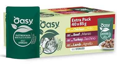 OASY CAT FILETTINI IN SALSA ADULT STERILIZED MEAT MULTIPACK (40 x 85 GR.)