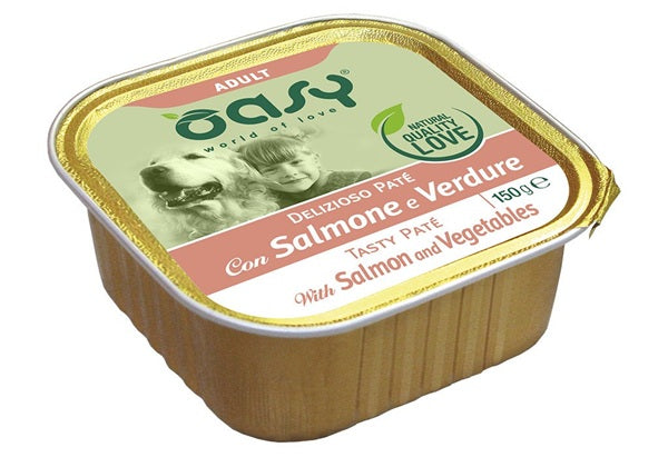 OASY DOG ADULT DELIZIOSO PATE' RICCO DI SALMONE & VERDURE 150 GR.