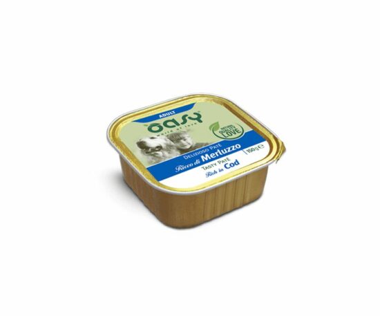 OASY DOG ADULT DELIZIOSO PATE' RICCO DI MERLUZZO 150 GR.
