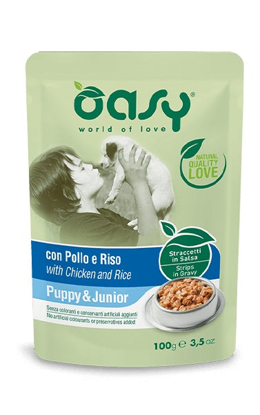 OASY DOG STRACCETTI IN SALSA PUPPY POLLO & RISO 100 GR.