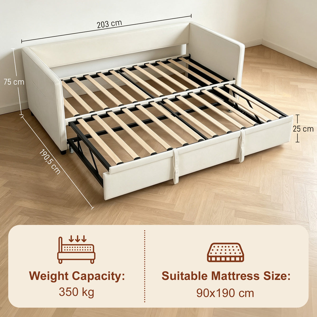Cadre de lit canapé-lit 2 en 1, canapé 2 places et lit double, deux matelas compatible de 90 x 190 cm-2