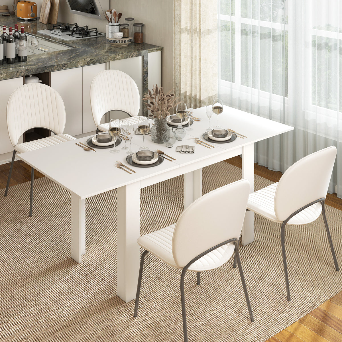Table à manger extensible, table de cuisine rectangulaire, pour 6-8 personnes, 140-180 x 80 cm, blanc-9