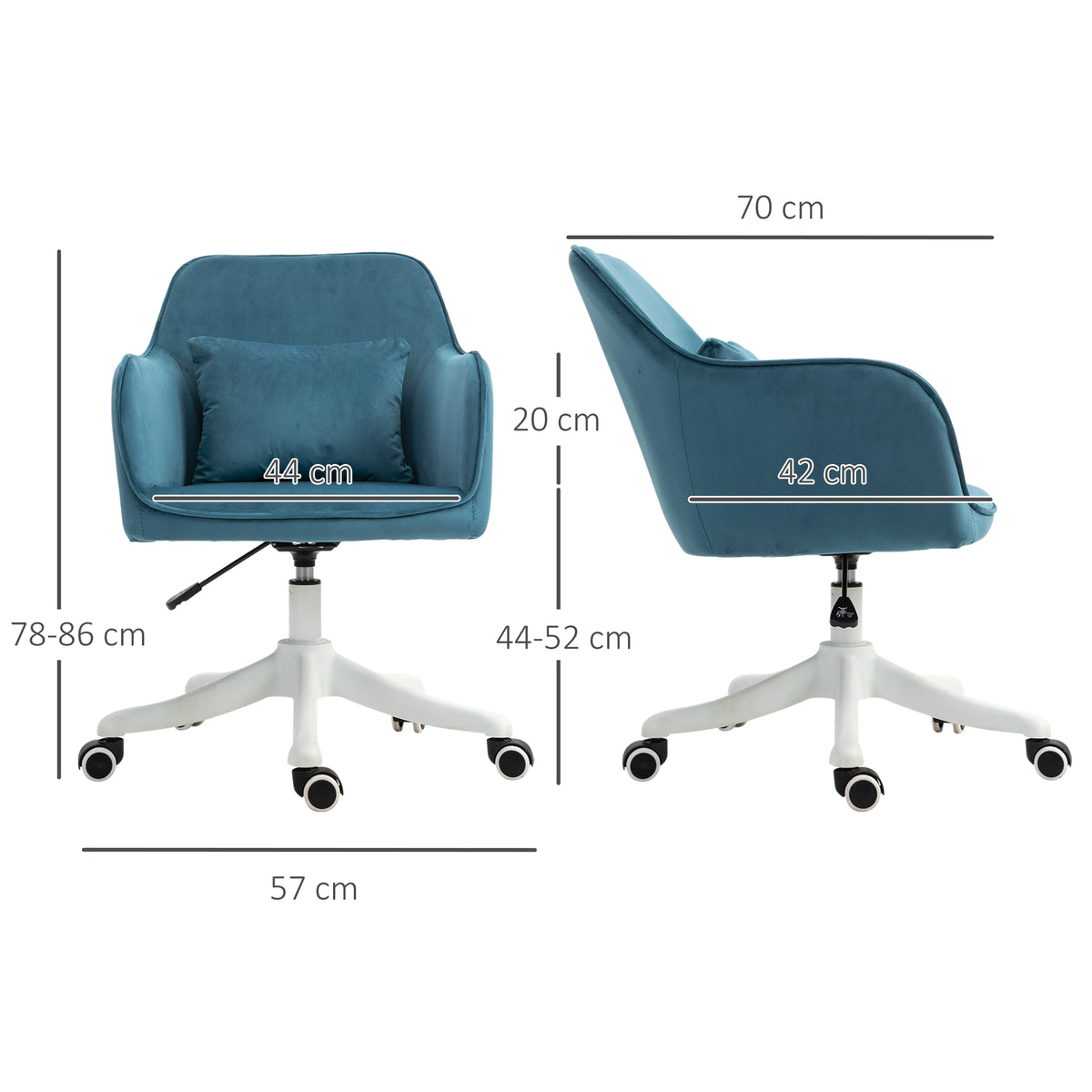 Chaise de bureau velours fauteuil bureau massant coussin lombaire intégré hauteur réglable pivotante 360° bleu-2