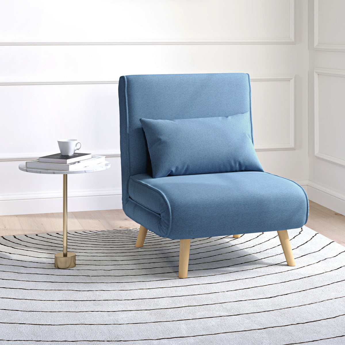 Fauteuil chauffeuse convertible 3 en 1 lit fauteuil lit 1 place dossier 5 positions en tissu avec coussin, bleu-1
