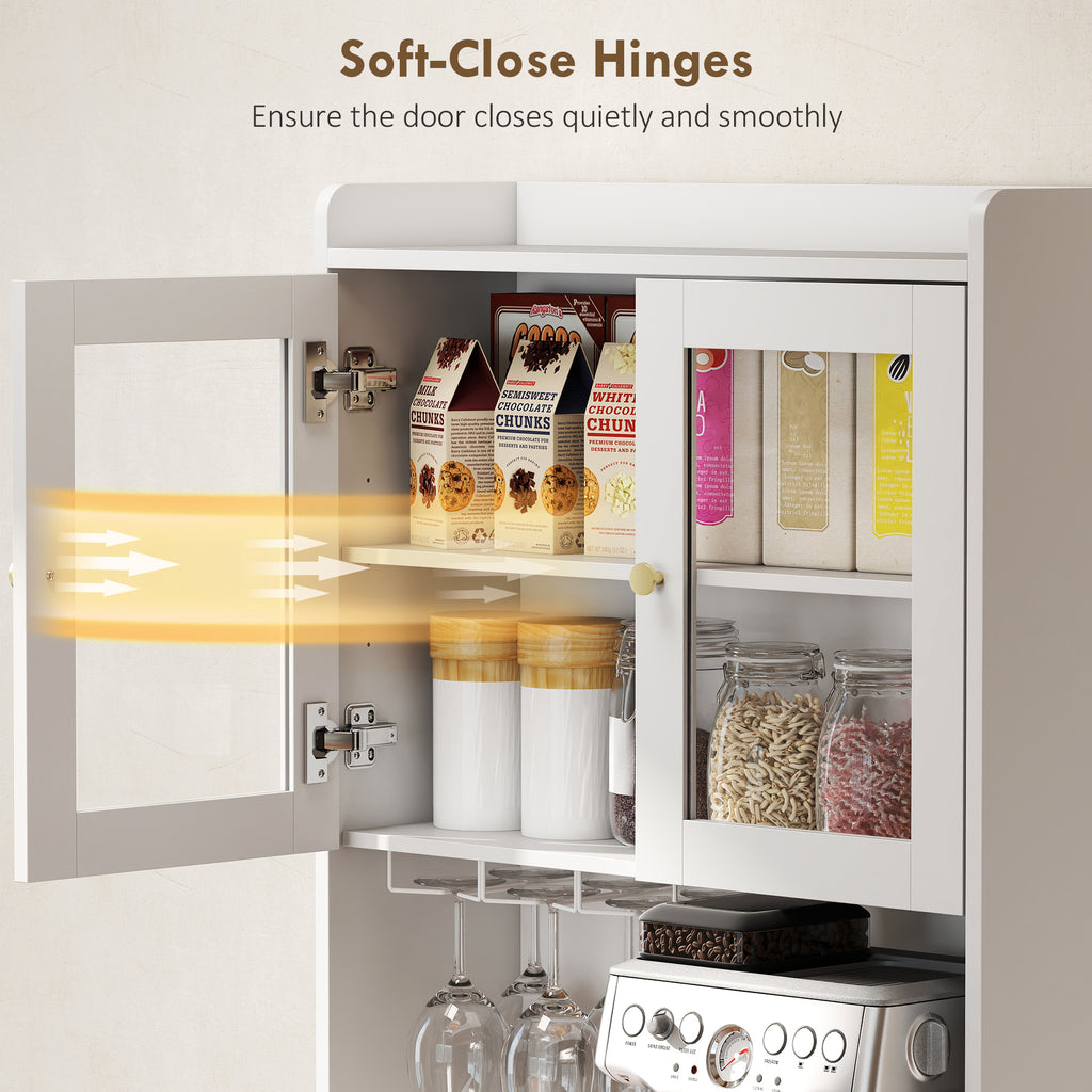 Buffet Haut Cuisine, Armoire de Cuisine, 4 Portes, Tiroir, Plan de Travail et Étagères Réglables, Blanc-7