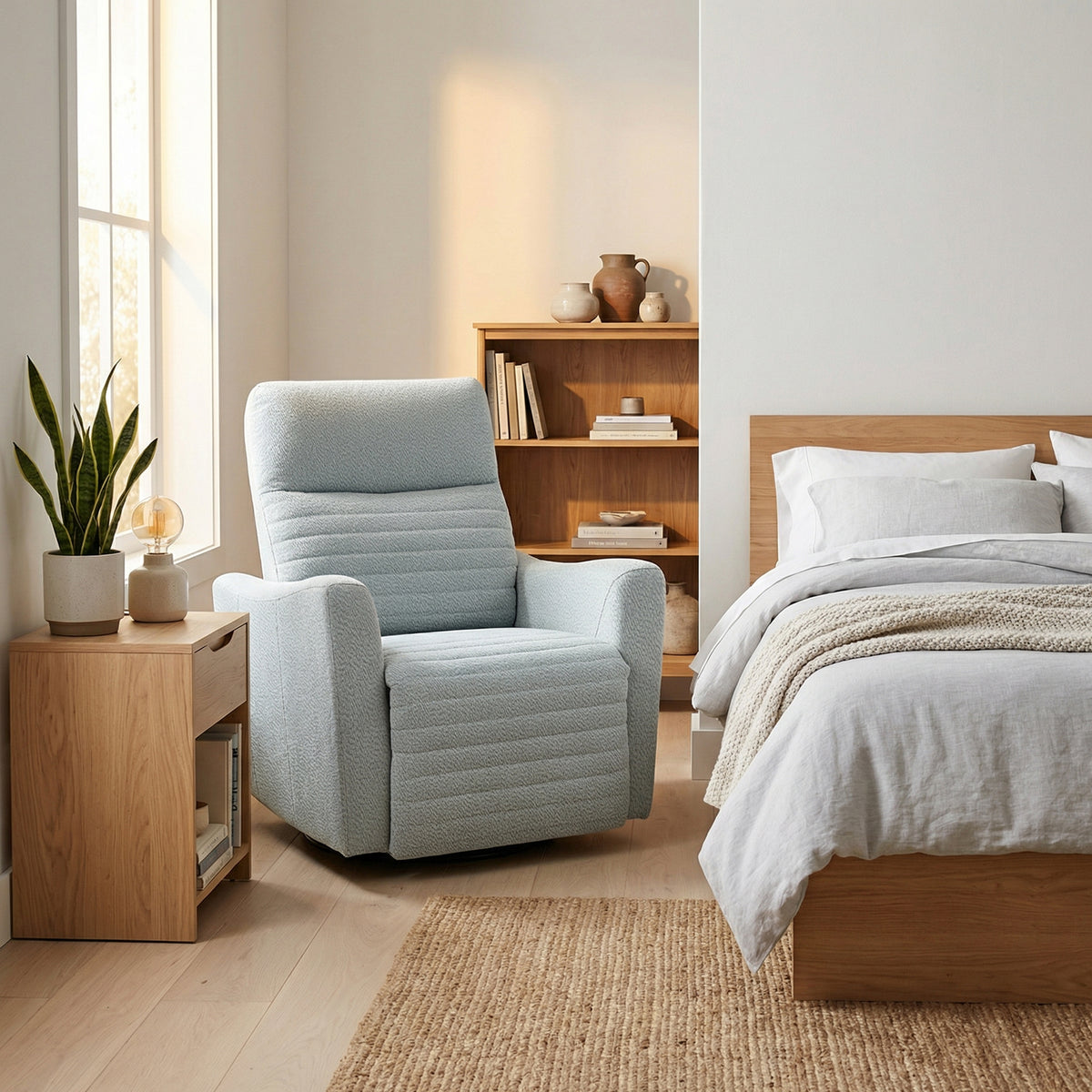 Fauteuil inclinable, fauteuil de relaxation avec repose-pieds, pivotant à 360°, basculant, 82 x 90,5 x 101 cm, gris-bleu-9