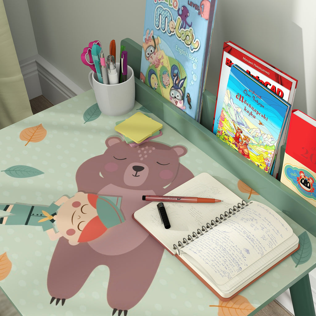 Table Enfant avec Chaise, Ensemble Table et Chaise en Bois pour Dessiner, Jouer, Étudier, Cadeau pour 3-8 Ans, Vert-7