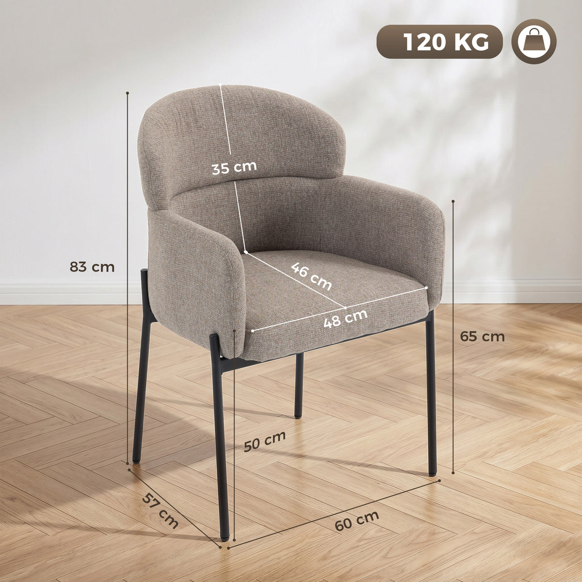 Fauteuil Salon, Fauteuil d'Appoint Rembourré en Chenille avec Dossier Courbé et Accoudoirs, Pieds en Métal, Marron Clair-2