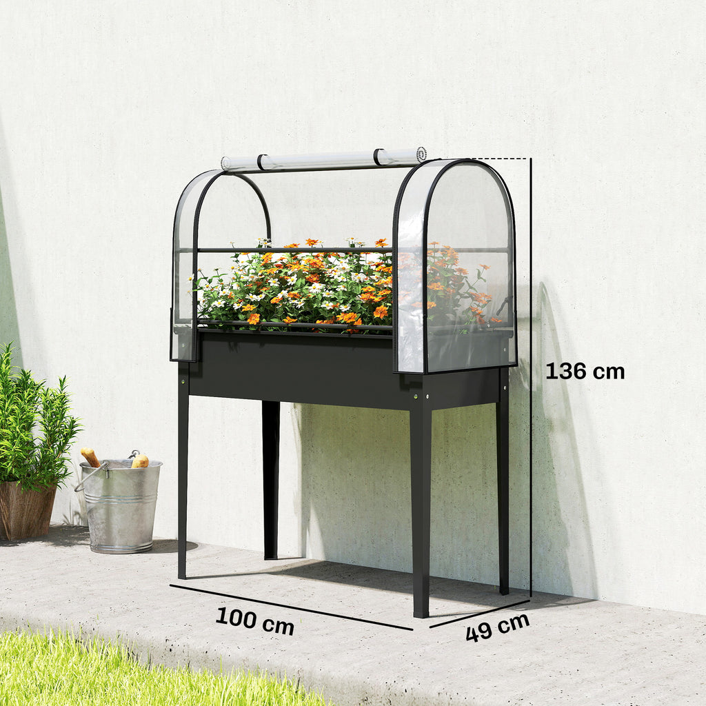Potager sur Pieds avec Serre Rabattable, Jardinière Surélevée en Métal avec Trou de Drainage, 100 x 49 x 136 noir-2