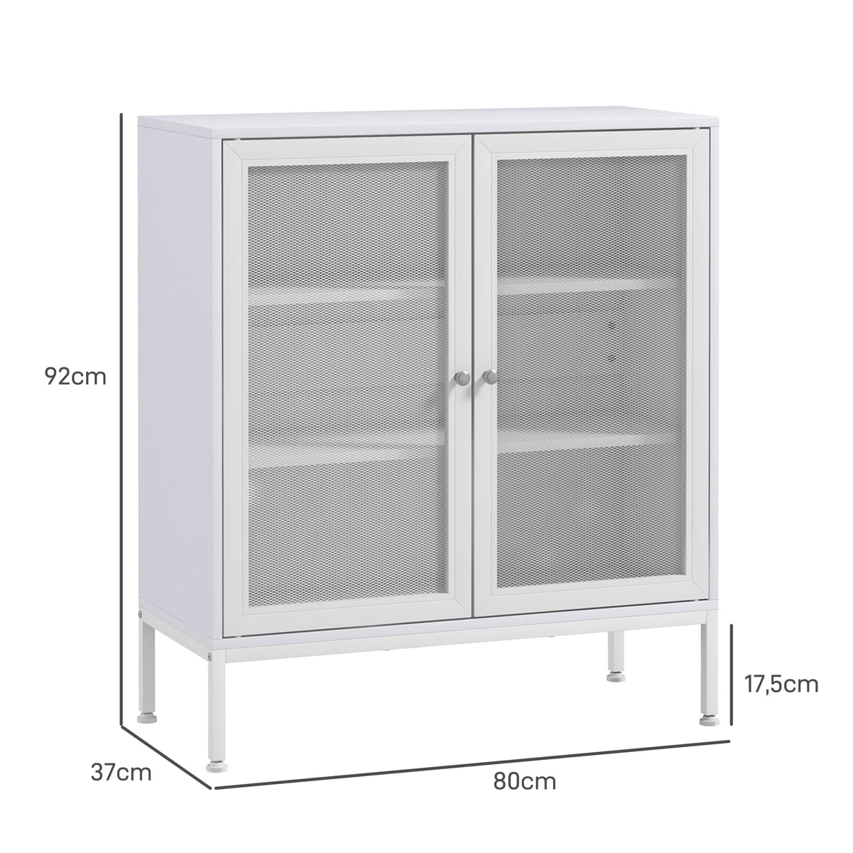 Buffet meuble de cuisine à 3 niveaux avec 2 portes grillagées avec étagère réglable 80 x 37 x 92 cm blanc-2