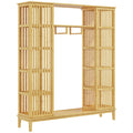 Armoire en bambou avec 2 portes coulissantes, étagères et tringle, grande armoire pour la chambre, 145 x 35 x 165cm-0