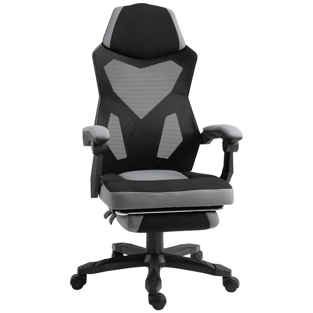 Chaise de bureau fauteuil gaming hauteur réglable dossier roulettes pivotantes repose-pied tissu en maille 58L x 63l x 112-122H cm gris noir-0
