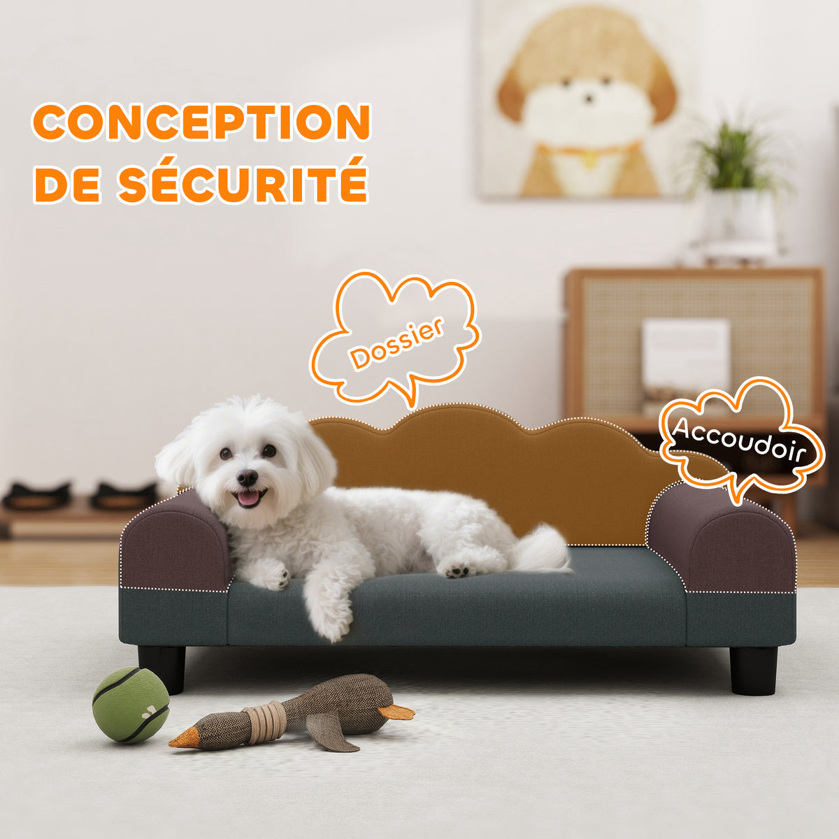 Canapé pour chien, canapé pour animal de compagnie avec dossier et accoudoirs, respirant, 66 x 42 x 28,5 cm, gris foncé-4