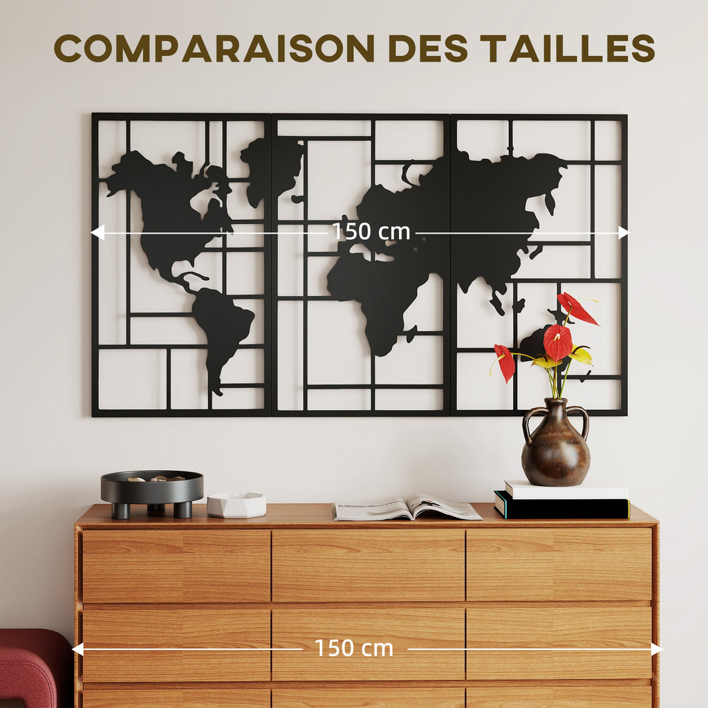 Lot de 3 décorations murales en métal moderne, sculpture murale en métal géométriques abstraites, 50 x 80 cm, noir-6