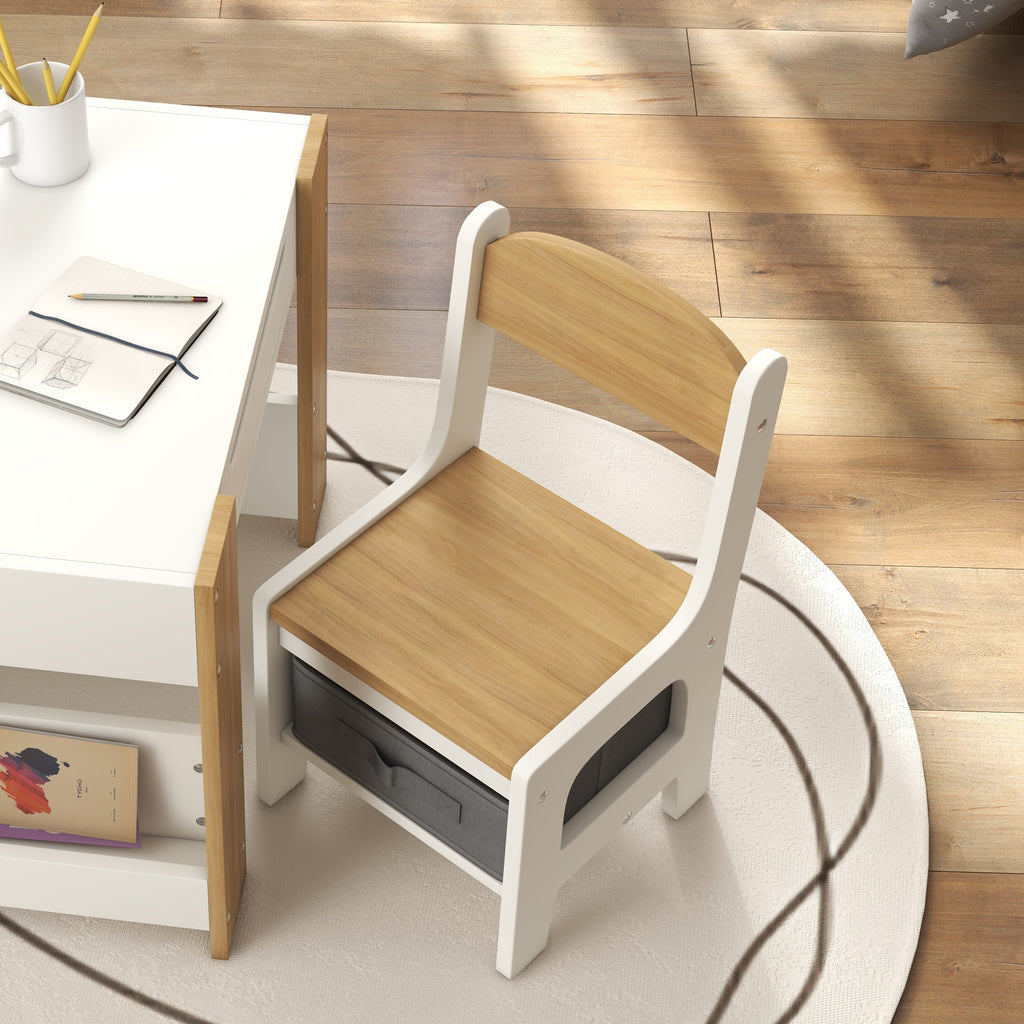 Ensemble 3 pièces table et 2 chaises pour enfant avec plateau réversible tableau noir, panier de rangement, étagères-8