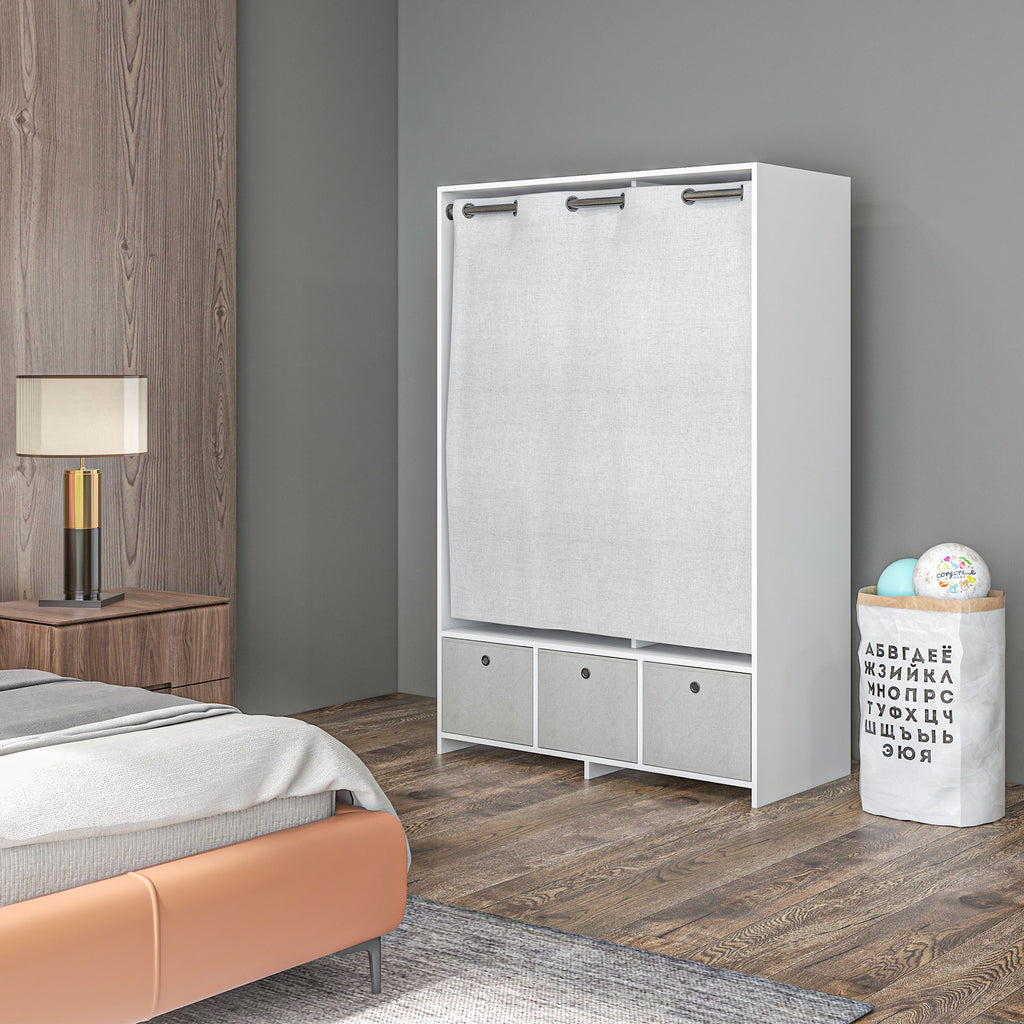 Armoire penderie armoire de rangement avec tringle rideaux 3 tiroirs en tissu amovibles 105 x 48 x 160 cm blanc-9