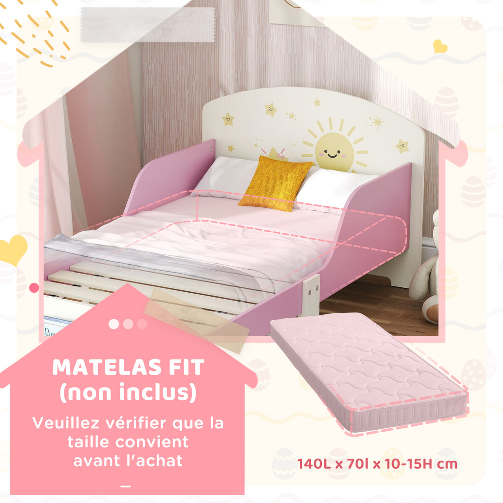 Lit enfant 70 x 140 cm, lit pour enfant avec barriere de securite et sommier à lattes, espace de rangement, rose-7