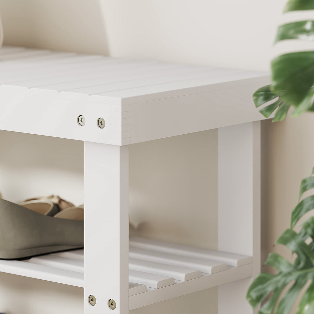 Banc à chaussures en bambou, étagère à chaussures à 3 niveaux, style scandinave, charge 136 Kg, 70 x 28 x 45 cm, blanc-8