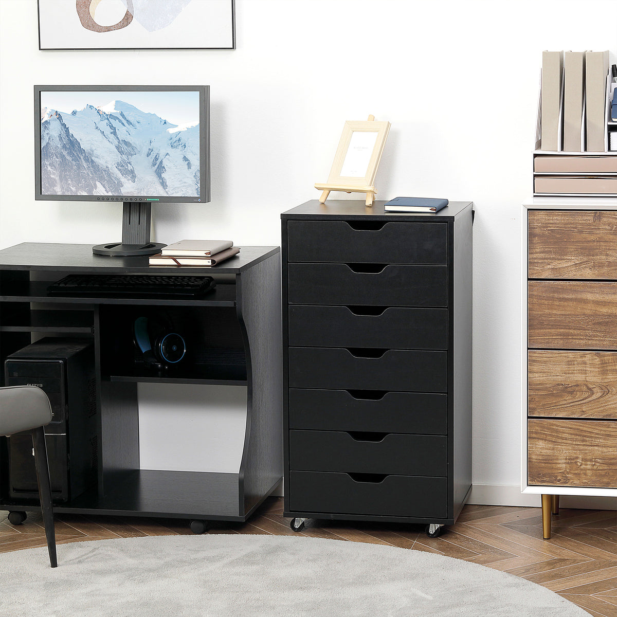 Caisson de bureau à roulette meuble rangement bureau avec 7 tiroirs organisateur pour documents, format A4 ou lettres-1