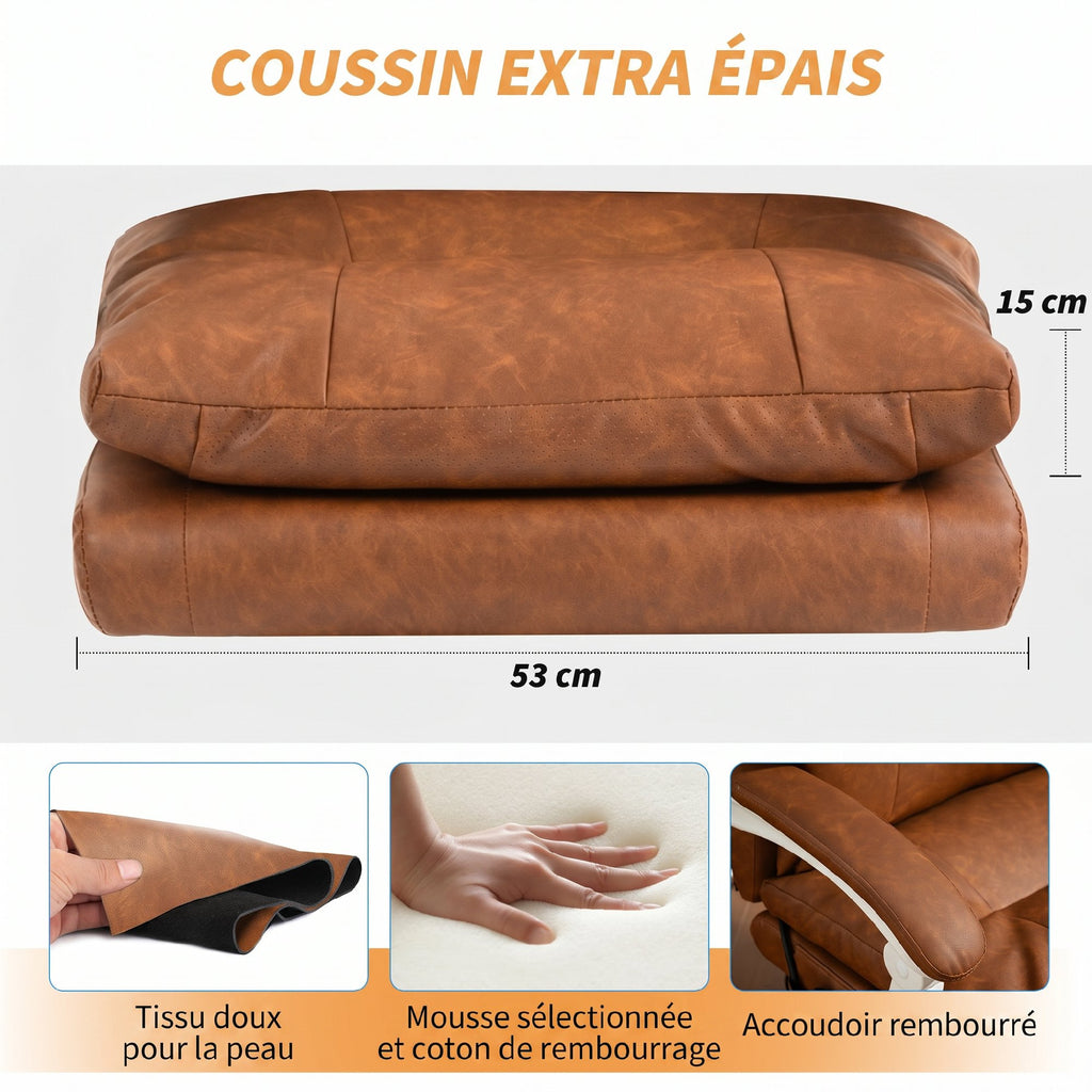 Chaise bureau ergonomique fauteuil de bureau en PU soutien lombaire gonflable dossier inclinable hauteur réglable marron-5
