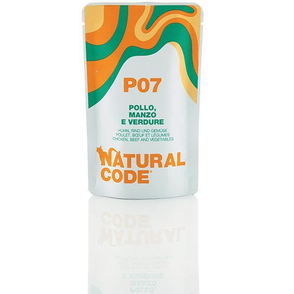 NATURAL CODE P07 POLLO, MANZO & VERDURE 70 GR.