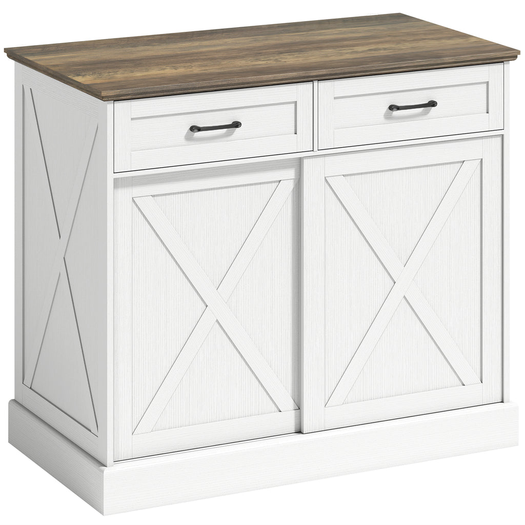 Îlot central cuisine, buffet cuisine, meuble de rangement avec 2 tiroirs 2 portes coulissantes, étagère réglable, blanc-0