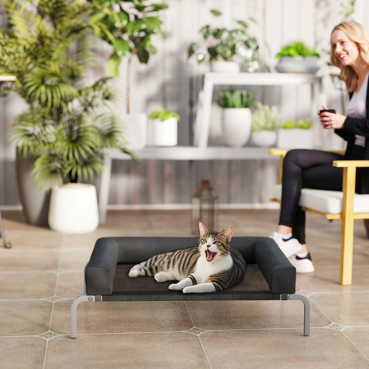Lit surélevé pour chien rafraichissant, lit de camp pour chiens intérieur extérieur portable, 90 x 65 x 30 cm, noir-8