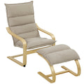Fauteuil de Salon avec Repose-Pied, Fauteuil d'Appoint en Lin, Assise Large, Dossier Haut, Bascule Douce, Beige-0