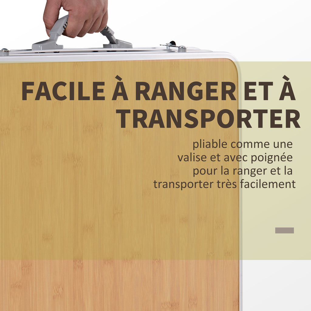 Table Pliante Table de Camping Table de Jardin avec rallonge Hauteur réglable Aluminium MDF Imitation Bambou-3