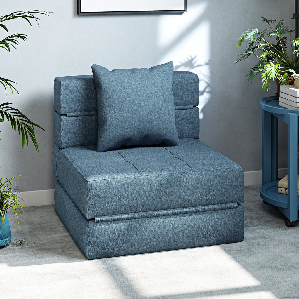 Chauffeuse canapé-lit convertible fauteuil 1 place avec 1 coussin déhoussable, tissu bleu foncé-1