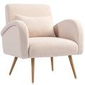 Fauteuil de salon en tissu Teddy, chaise rembourrée, assise large, coussin lombaire, pieds en métal effet bois, beige-0