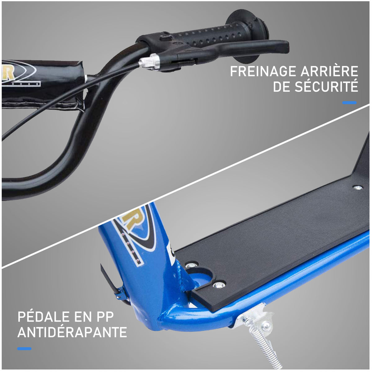 Trottinette enfant patinette pneus 30 cm Hauteur Guidon réglable poignée Frein et béquille Acier pour enfants à partir de 5 ans Bleu-5