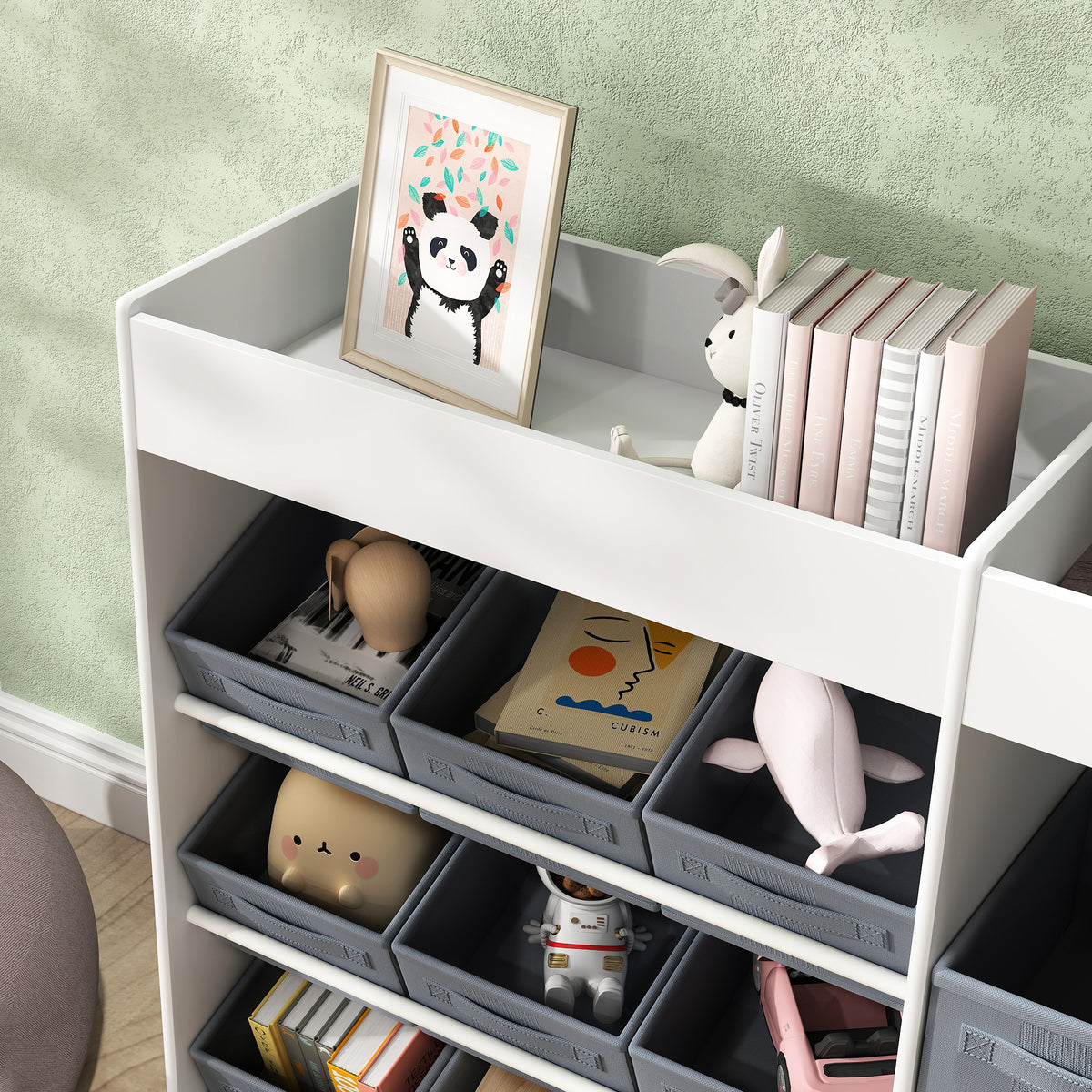 Étagère à jouets pour enfants étagère à livres 11 bacs de rangements en tissu non tissé 105 x 30 x 80 cm blanc-7