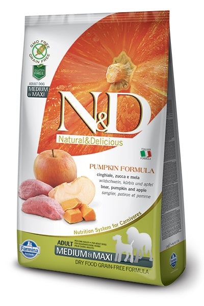 N&D DOG PUMPKIN ADULT MEDIUM/MAXI CINGHIALE, ZUCCA & MELA 2,5 KG.