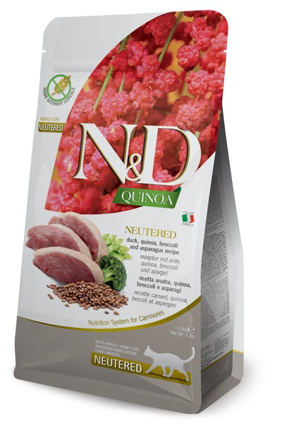 N&D CAT QUINOA NEUTERED ANATRA, BROCCOLI & ASPARAGI 5 KG.
