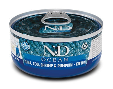 N&D CAT OCEAN KITTEN TONNO, MERLUZZO, GAMBERETTI & ZUCCA 70 GR.