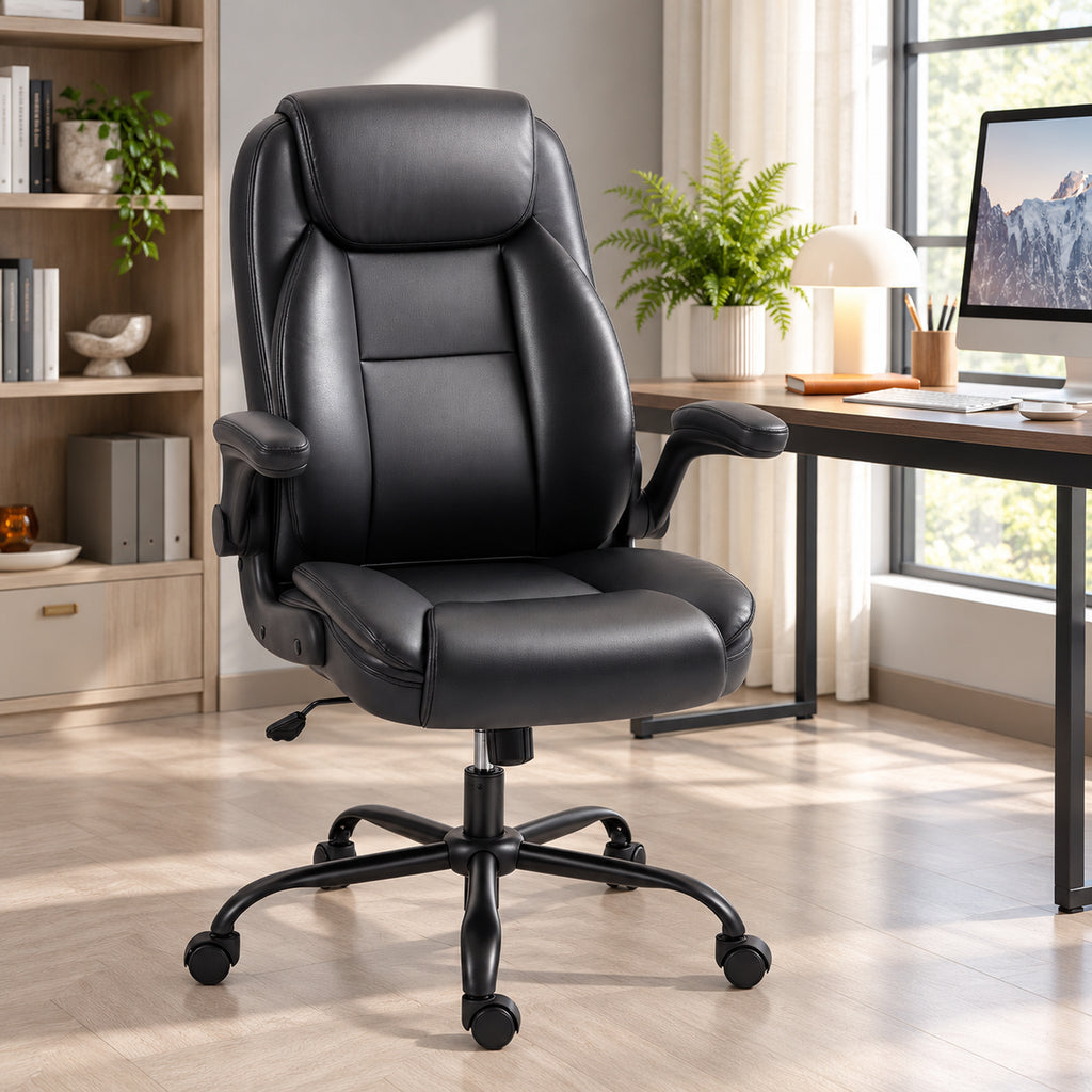 Fauteuil de bureau avec accoudoirs relevables, chaise de bureau ergonomique, hauteur réglable, fonction de bascule, noir-9