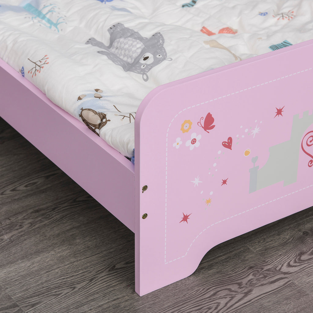Lit Enfant 140 x 70 cm - lit d'enfant Design Princesse Motif château - sommier à Lattes Inclus - MDF Contre-plaqué Rose-7