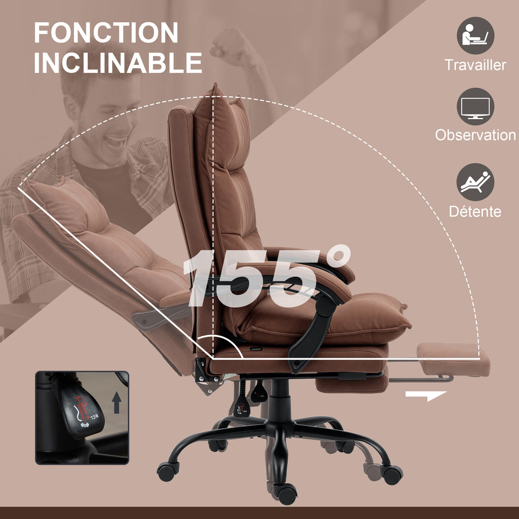 Fauteuil de bureau massant et chauffant, chaise de bureau, hauteur réglable, dossier inclinable, 66x74x121,5cm marron-6