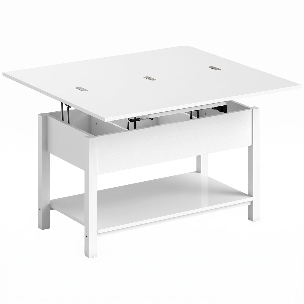 Table basse relevable et extensible table de salon avec compartiment caché étagère ouverte 100x45x50,5cm blanc-0