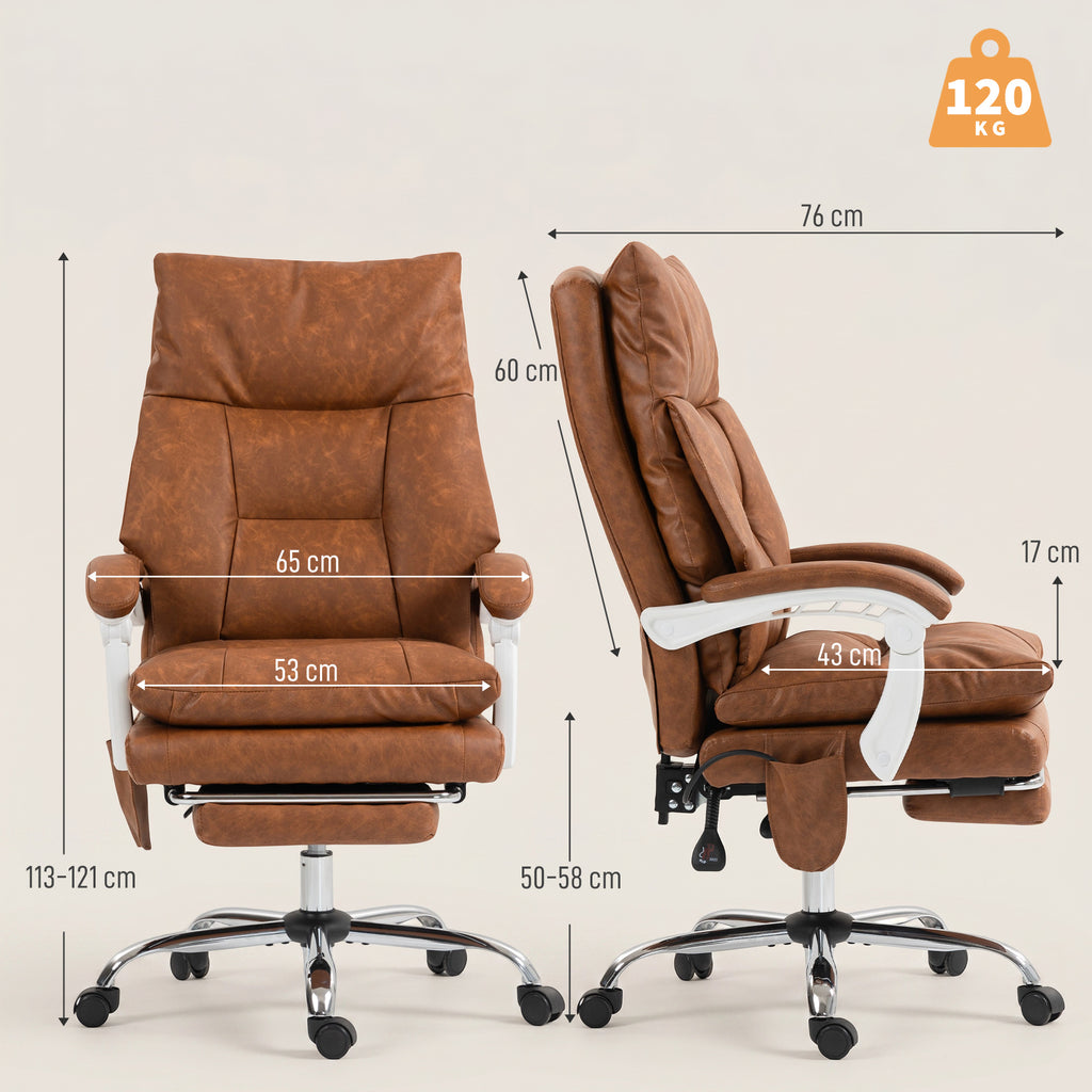 Chaise bureau ergonomique fauteuil de bureau en PU soutien lombaire gonflable dossier inclinable hauteur réglable marron-2