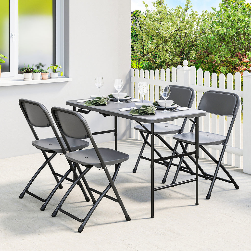 Salon de jardin extérieur table de jardin extérieure avec 4 chaises pliables table réglable en hauteur 118 cm gris foncé-1