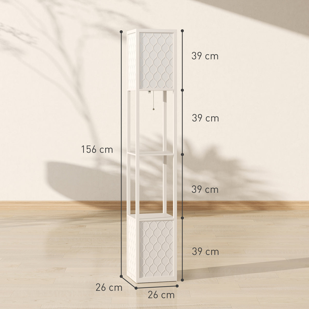 Lampadaire étagère 2 lampes 2 étagères 4 niveaux MDF gris motif nid d'abeille 26 x 26 x 156 cm gris-2