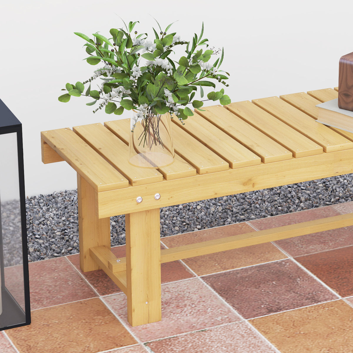 Banc de Jardin 2 Places Style Rural Chic Assise à Lattes dim. 110L x 38l x 35H cm Bois de Sapin pré-huilé-7