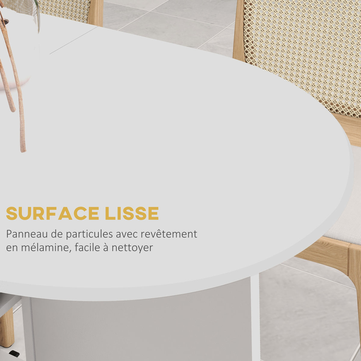 Table à manger pliante sur roulettes, table de cuisine pour 4 personnes, 2 abattants et 2 étagères, 120x60x77cm, blanc-6