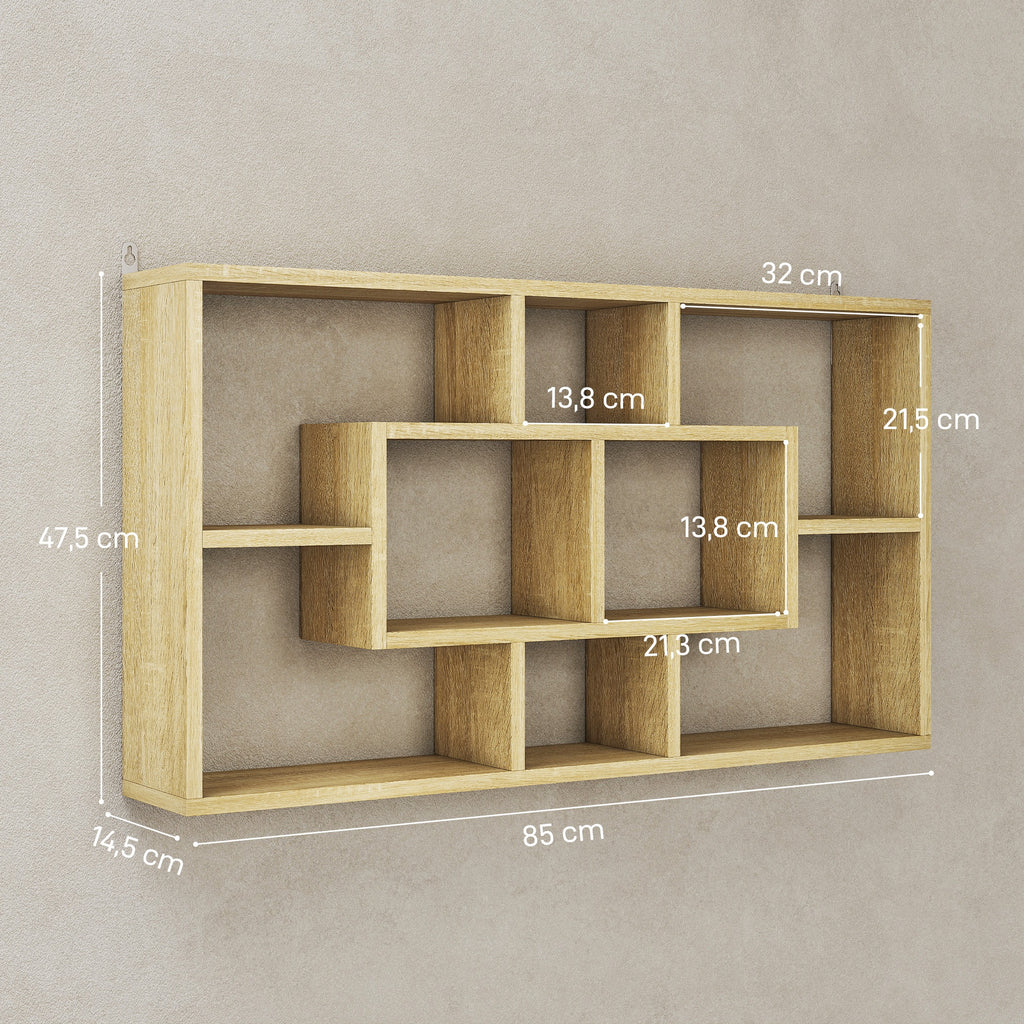 Étagère murale bibliothèque 8 cubes, meuble de rangement, design moderne, 85 x 14,5 x 47,5 cm, chêne-2