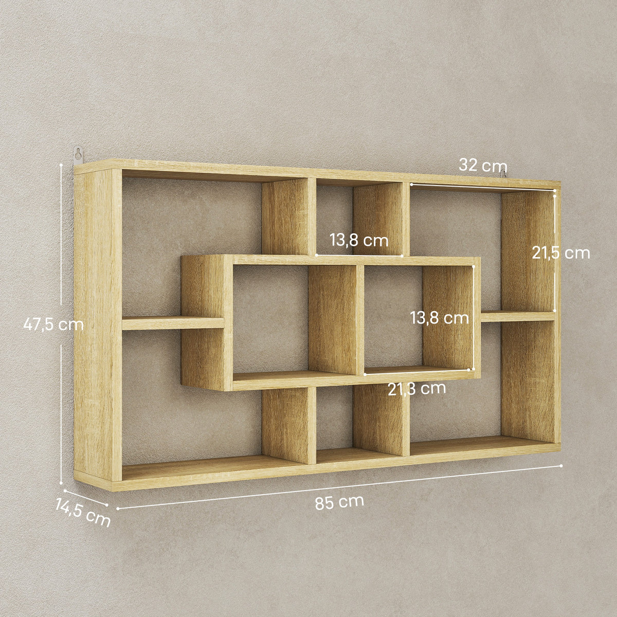 Étagère murale bibliothèque 8 cubes, meuble de rangement, design moderne, 85 x 14,5 x 47,5 cm, chêne-2