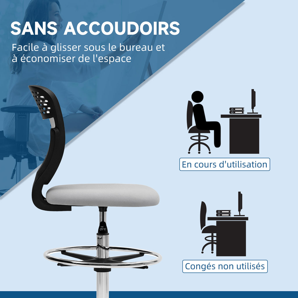 Chaise de bureau ergonomique en maille, chaise de dessin, hauteur et repose-pieds réglable, 59 x 59 x 106-126 cm, gris-6